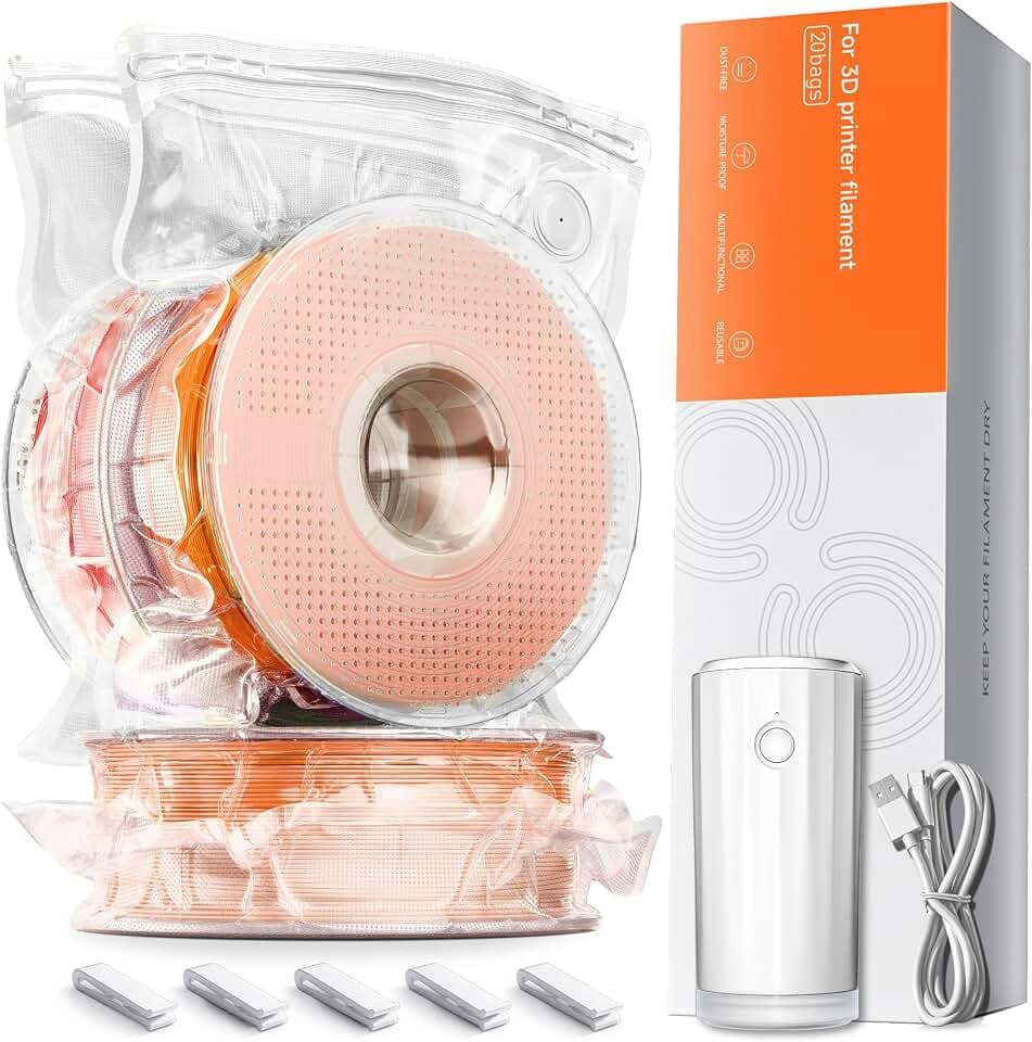 YOOPAI Vakuumbeutel-Kit für 3D-Drucker-Filament mit Automatischer Pumpe, 20 Extra Große Aufbewahrungs Beutel (38x33 cm) Kompatibel mit Bambu Lab 1.75mm Filament