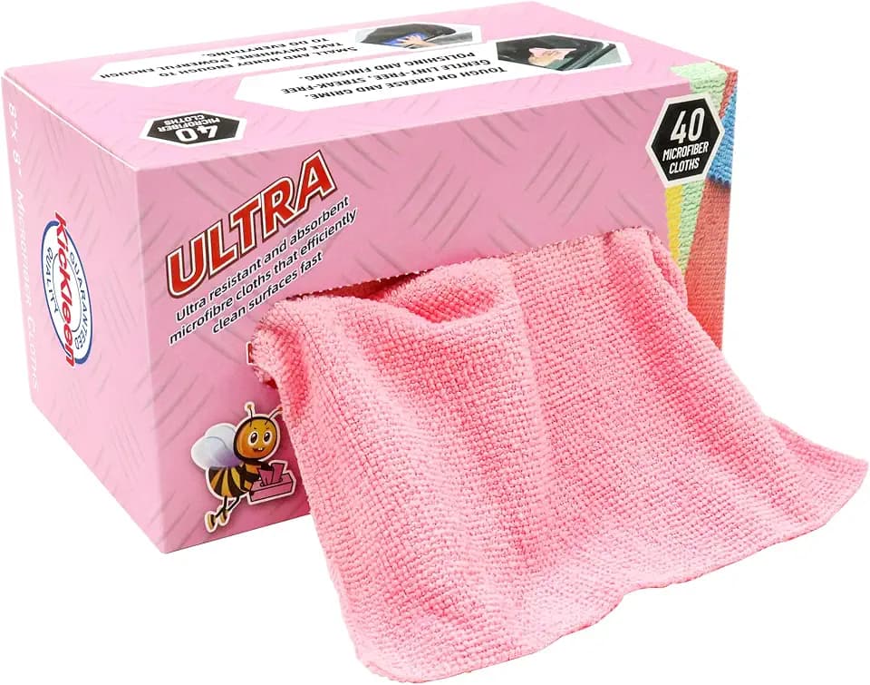 Microfiber Cleaning Cloth, Lint-Free Shop Towels Reusable, Bulk Rags in a Box for Home, Kitchen and Car, 8 Inch x 8 Inch,40 Pack with Box (Pink)