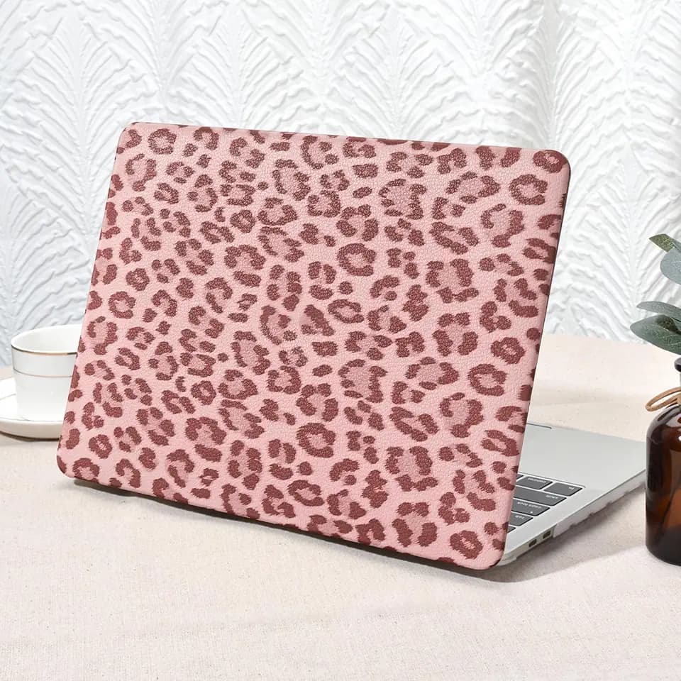 Seorsok Compatible with MacBook Air 13 Inch Case 2022 2021 2020-2018 Release A1932 A2179 M1 A2337,Elegant Leopard Grain Leather Plastic Hard Shell Case with Keyboard Cover,Pink