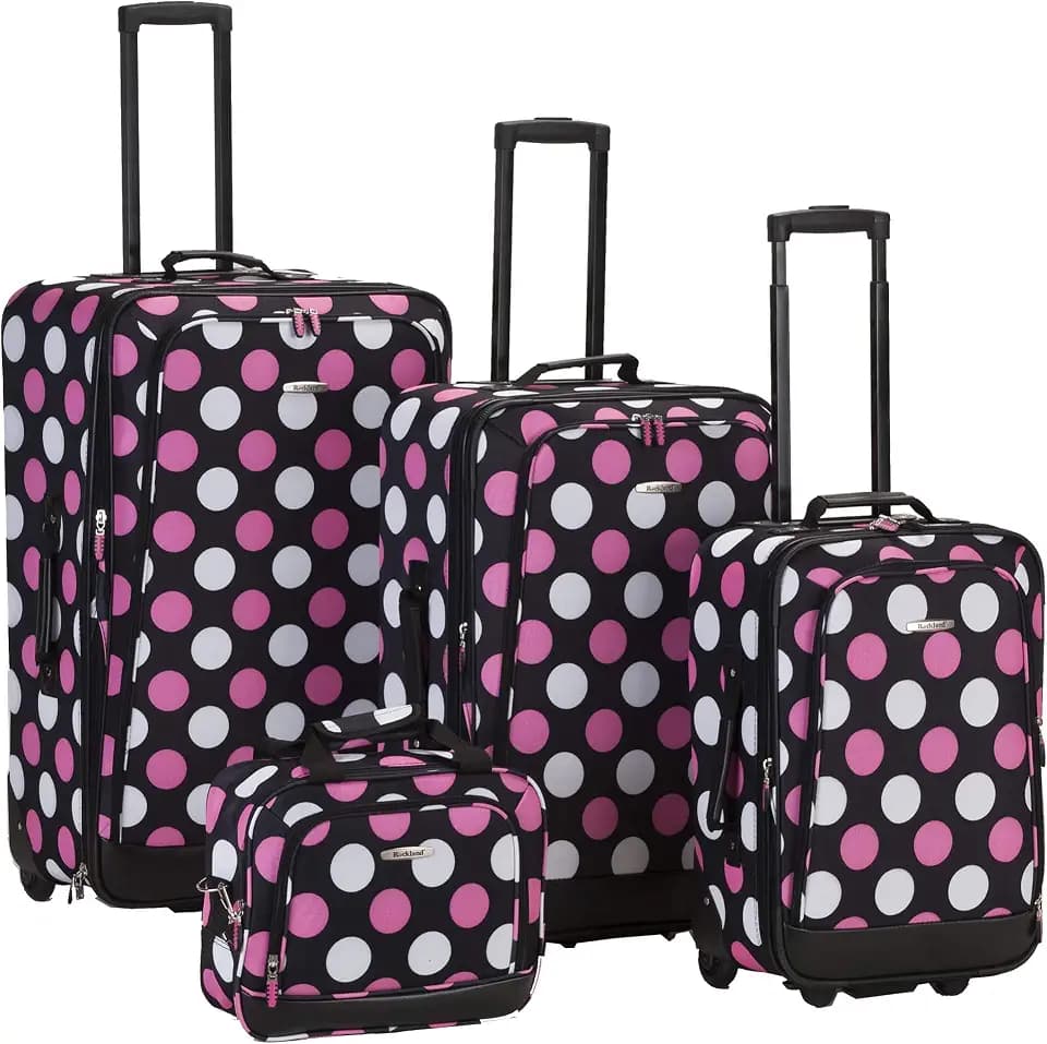 Rockland 4-teiliges Gepäck-Set, Mehrfarbig/Pink Dot, 4-Piece Set (14/19/24/28), Escape Softside Gepäck-Set, 4-teilig