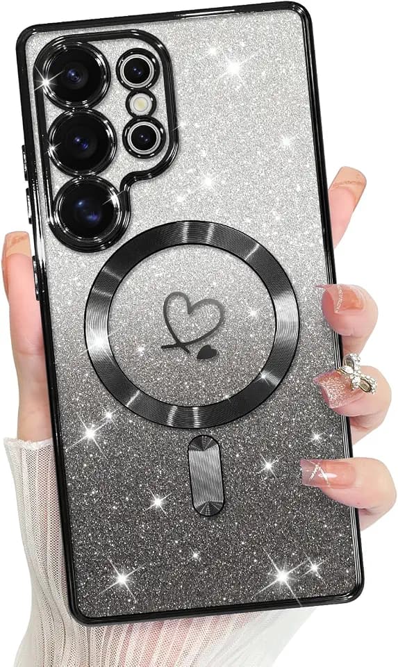 Bonoma Compatible with Samsung Galaxy S25 Ultra Case Heart Glitter -Black