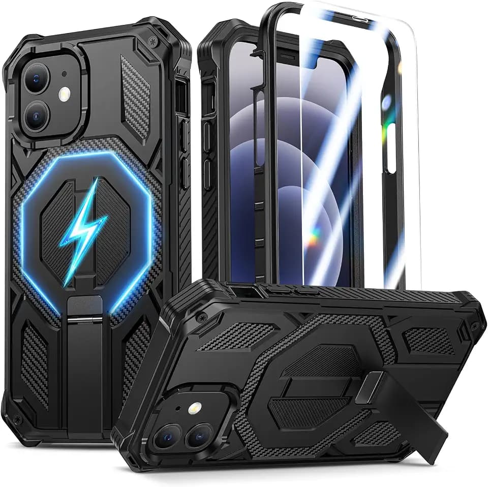 Magnetic for iPhone 12 Case/iPhone 12 Pro Case with Screen Protector, Black