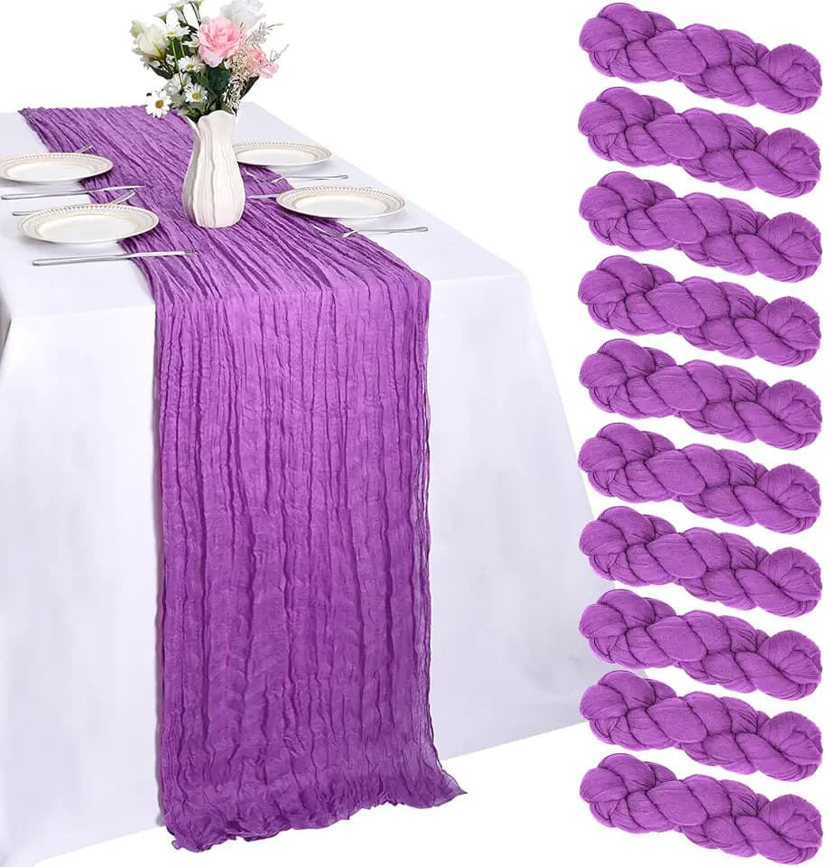 10 Pack Purple Table Runner 10Ft 23 x 120 Inch Cheesecloth