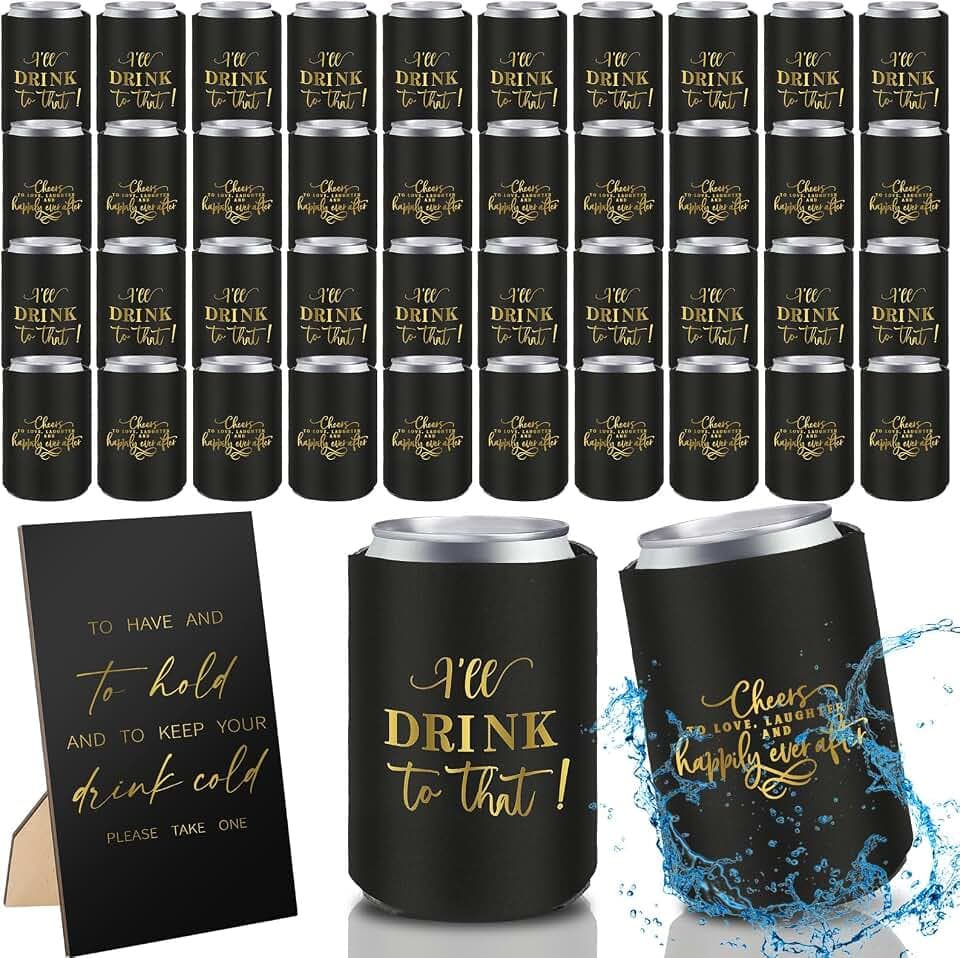 SiliFine 101 Pcs Black Wedding Can Cooler Bulk Engagement Party Favors