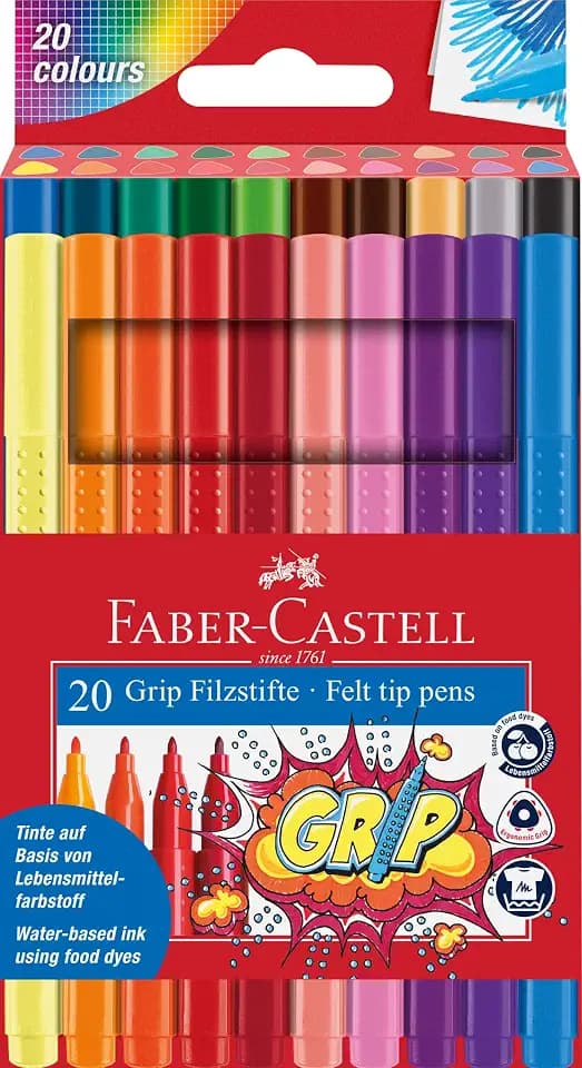 Faber-Castell - Grip Colour Marker Set, 20 Fasermaler