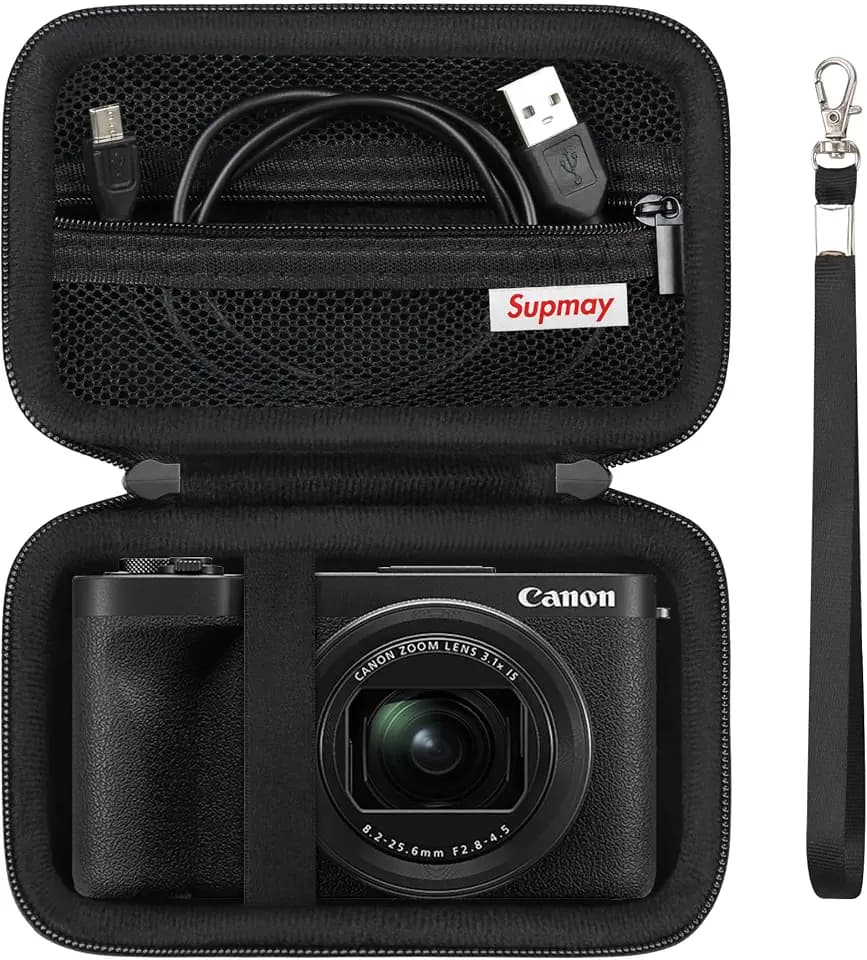 Hard Carrying Case for Canon PowerShot V1 Digital Camera, Storage Holder Travel Bag with Zipper Mesh Pocket for Battery Pack, Charging Cable, USB Card, Black