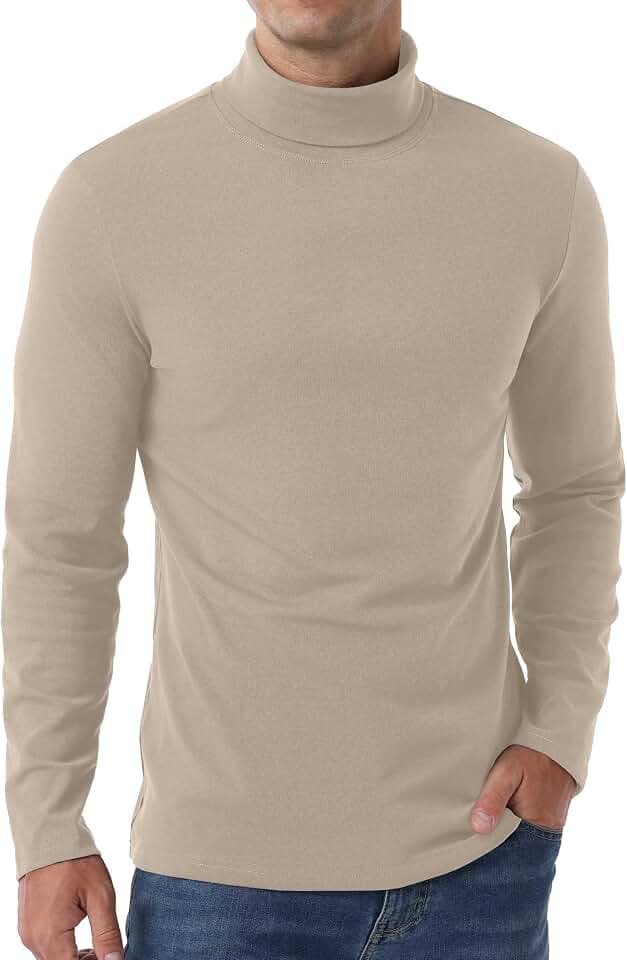 Askdeer Men's Turtleneck Shirts Cotton Long Sleeve Thermal Pullover Sweater Lightweight Thermal T-Shirts