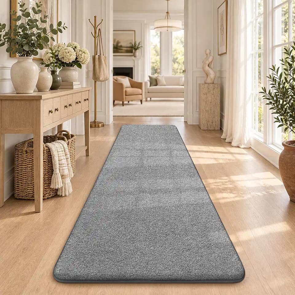 Sour Lemon Kurzflor Teppich Läufer Flur 80x240cm, Grau Waschbarer Teppich