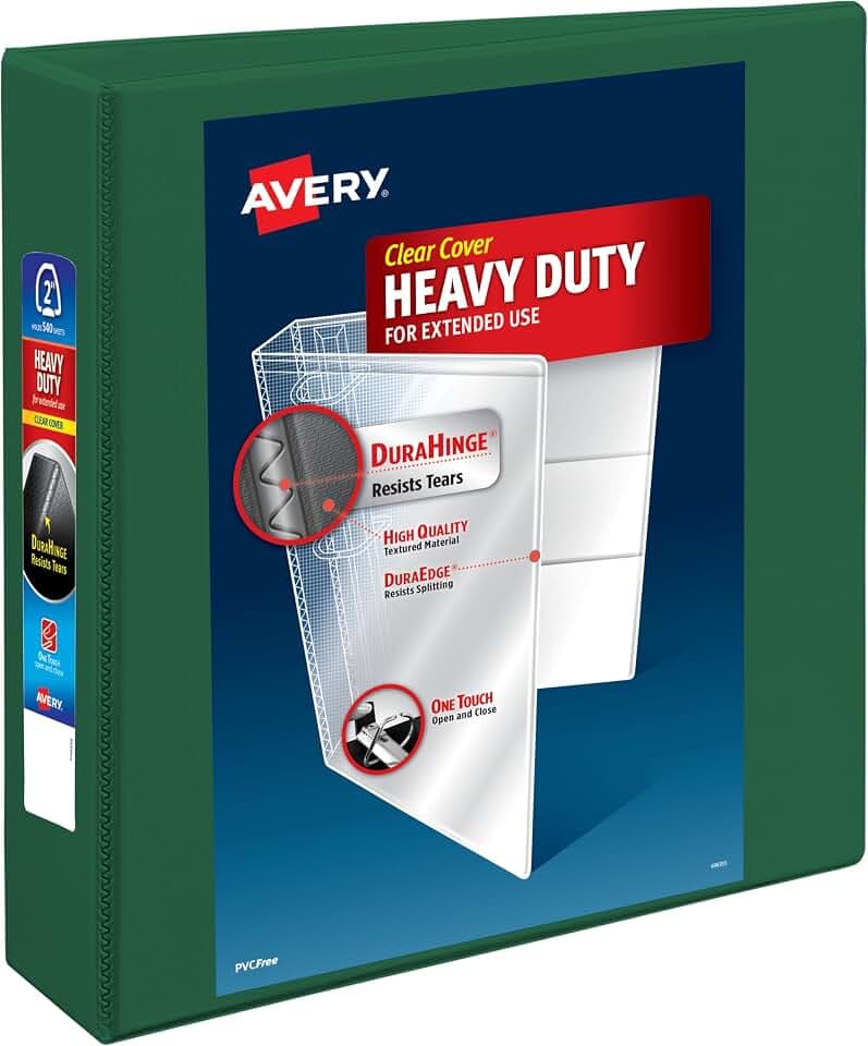 Avery® Heavy-Duty 3 Ring Binder, 2" EZD® Rings, 1 Green Binder
