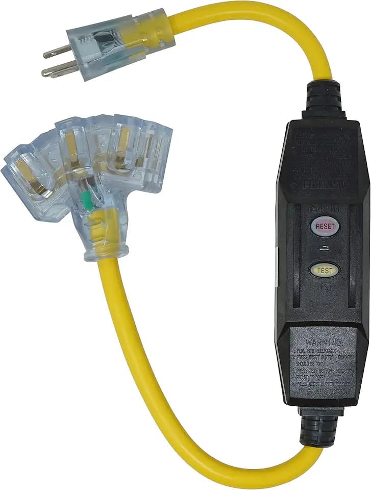 Southwire Yellow Jacket 2816 Coleman GFCI Quad In-Line Power Block - 125 V - 15 A - 12/3 AWG SJTW - 3-Outlet - Yellow - Durable Electrical Cord