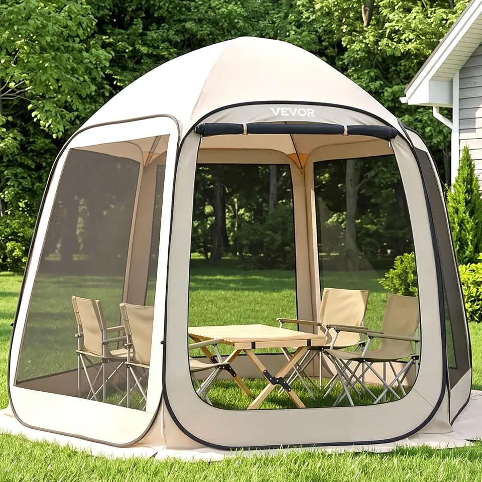 VEVOR Screen House Zelt, 3 x 2,8 m, 4-8 Personen, Pop-Up-Sichtzelt, tragbar, abgeschirmt, mit Tragetasche, Netzseiten, Erdspieße, für Garten, Terrasse, Hinterhof, Outdoor-Aktivitäten, Beige