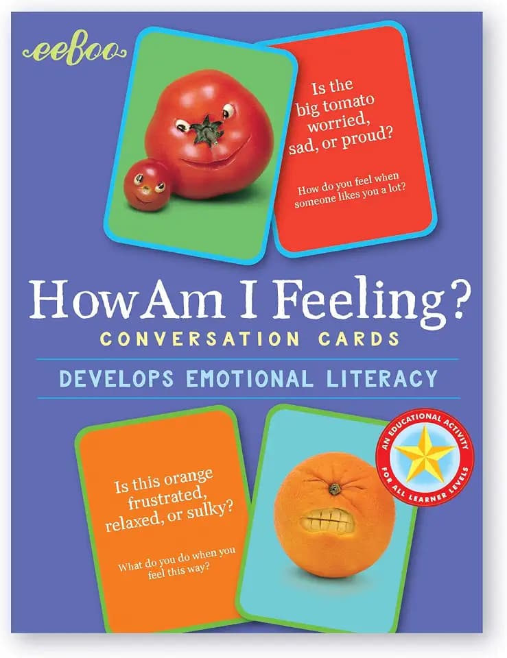 eeBoo: How am I Feeling - 48 Conversation Flashcards, Develops Empathy Through Curious Illustrations of Facial Expressions, Develop Social and Emotional Intelligence, for Ages 3 and up