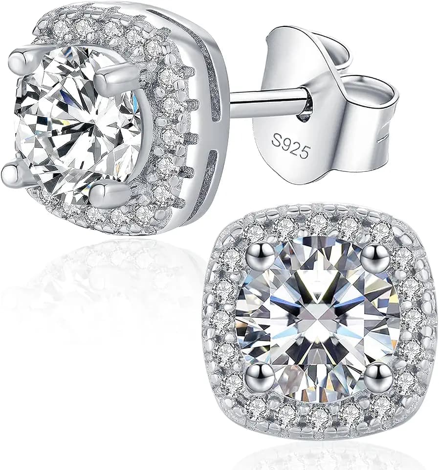 LAVUMO Moissanite Ohrringe Silber 925 Echt,1-2 Karat Moissanite Ohrstecker Quadratischer Ohrringe Damen VVS1 Hypoallergen Schmuck Damen Geschenke für Frauen Jubiläum Valentinstag Weihnachten Muttertag