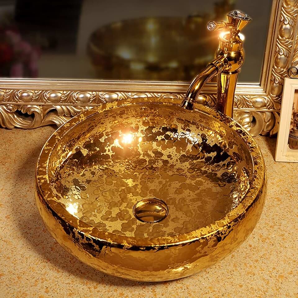 Gold Bathroom Vessel Sinks Countertop Dia.16.4"Size 1 Sink Only