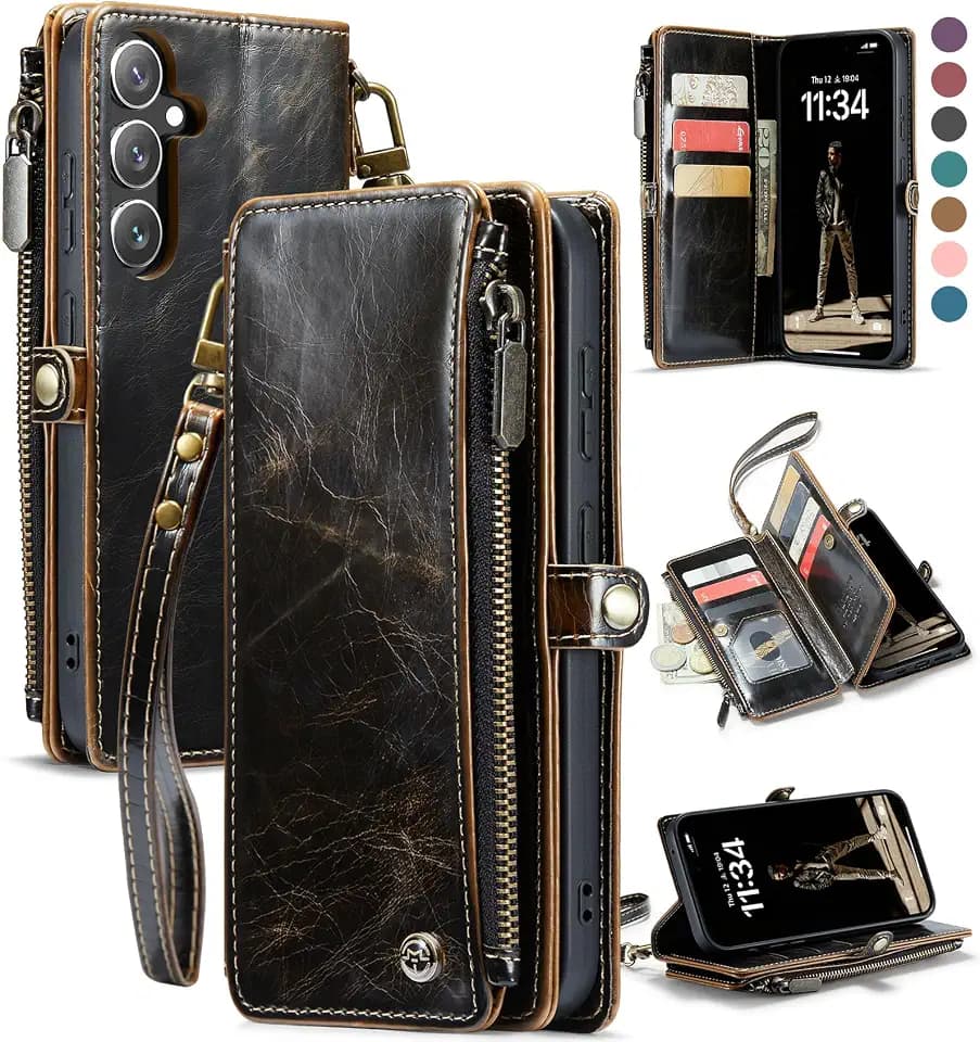 Defencase for Samsung Galaxy S23 FE Wallet Case with Card Holder, Coffee