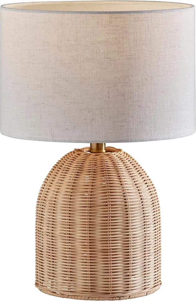 Adesso Table Lamp, Natural Rattan & Off-White, Coastal Design, 18.25”