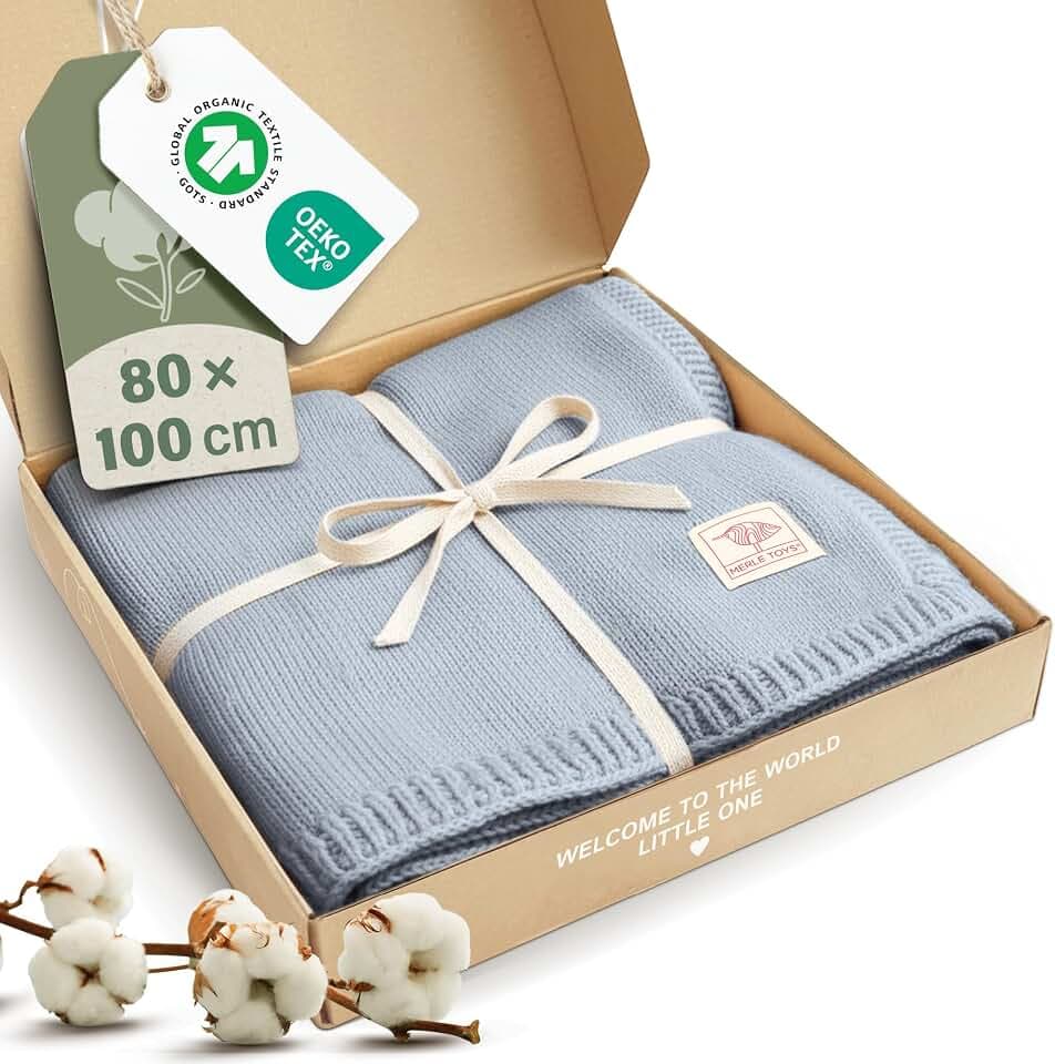 Merle Toys® Babydecke Baumwolle, Baby Decke Neugeborenen, 100% Bio, Blau