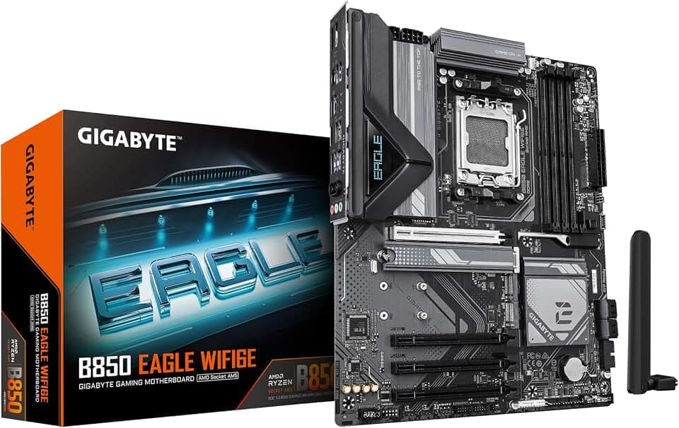 GIGABYTE B850 Eagle WIFI6E Motherboard - AMD Ryzen 9000 Serie CPUs, 8+2+2 Phasen digitales VRM, bis zu 8200MHz DDR5 (OC), 1xPCIe 5.0 + 2xPCIe 4.0 M.2, GbE LAN, WiFi 6E, USB 3.2 Gen 2