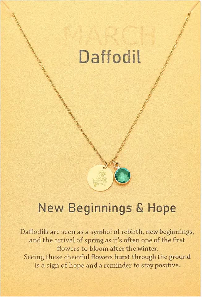 Dainty Birth Month Flower Charms Birthstone Necklace for Women Birthday Gifts,14k Gold Plated Personalized Floral Jewelry Gift for Her