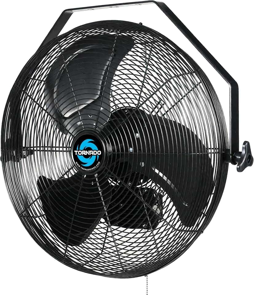 Tornado 18" Outdoor IPX4 Rated Water-Resistant Metal Industrial Wall Mount Fan, 3 Speed High Velocity Wall Fan For Commercial, Industrial, Residential Use, 4150 CFM 6.6 FT Cord 180°Tilting, Black