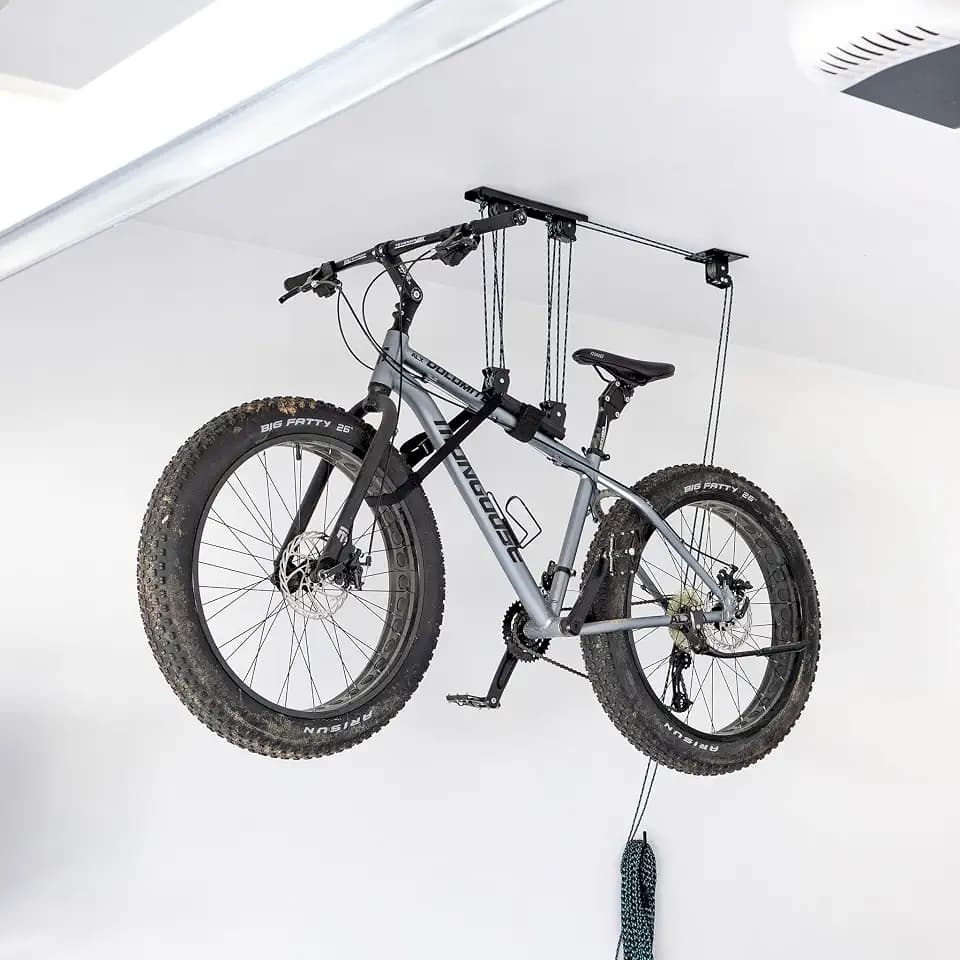 StoreYourBoard Bike Hoist for Garage Ceiling, Pulley Lift System, No Slip
