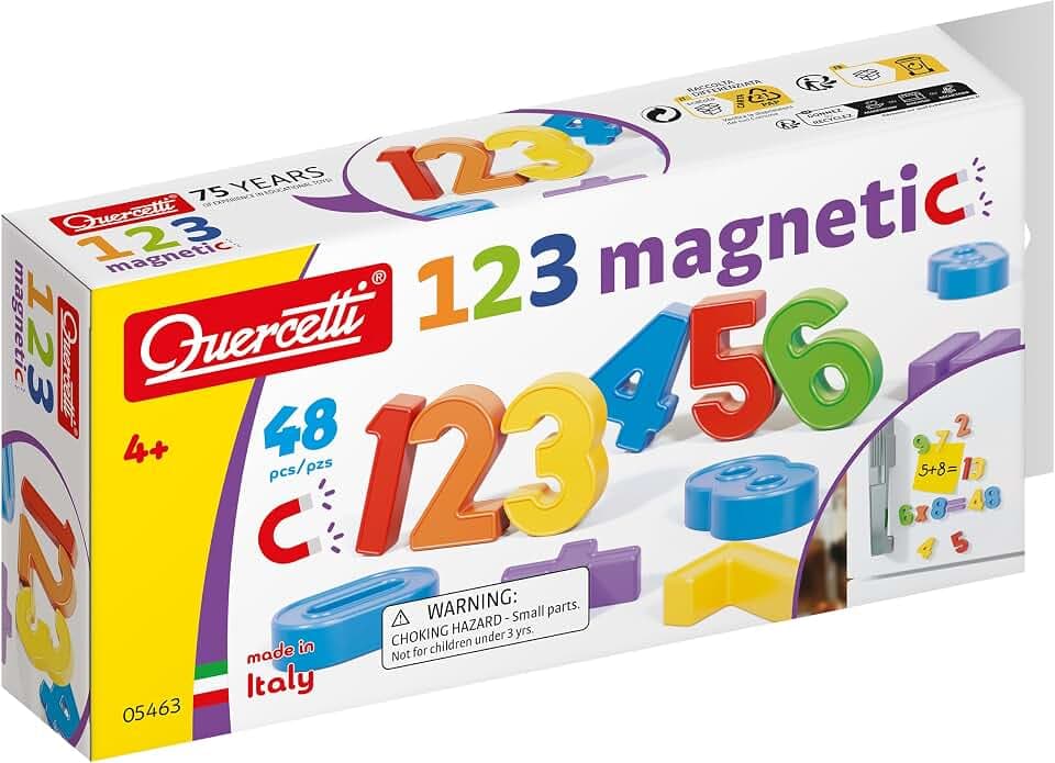 Quercetti 48 Magnetzahlen Refill, Numbers Magnetic Letters, Magnetspiel Zubehör Spielzeug ab 4 Jahre Kinder, Lernspiele, Sensorik Spielzeug, Reisespiele