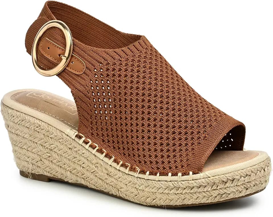 CLOUDAIR Selina Women's Espadrille Wedge Sandals - Comfortable and Stylish Platform Slip On Sandals with Buckle Closure, Comfy Wedge Heels for Women, Fashion Summer Sandals