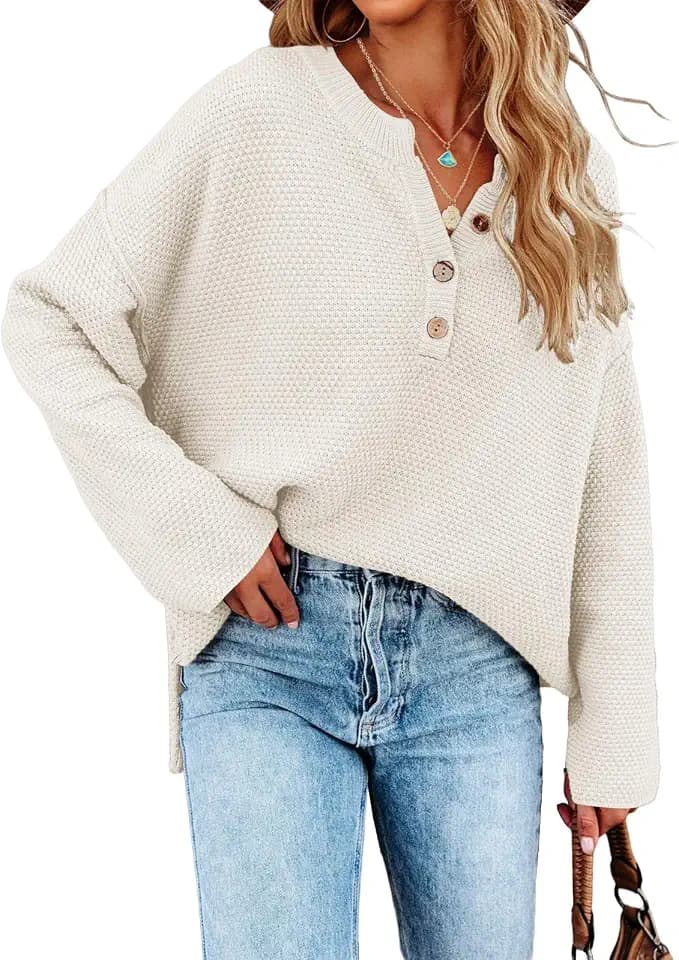 Saodimallsu Womens Oversized Sweaters Long Sleeve V Neck Knit Pullover