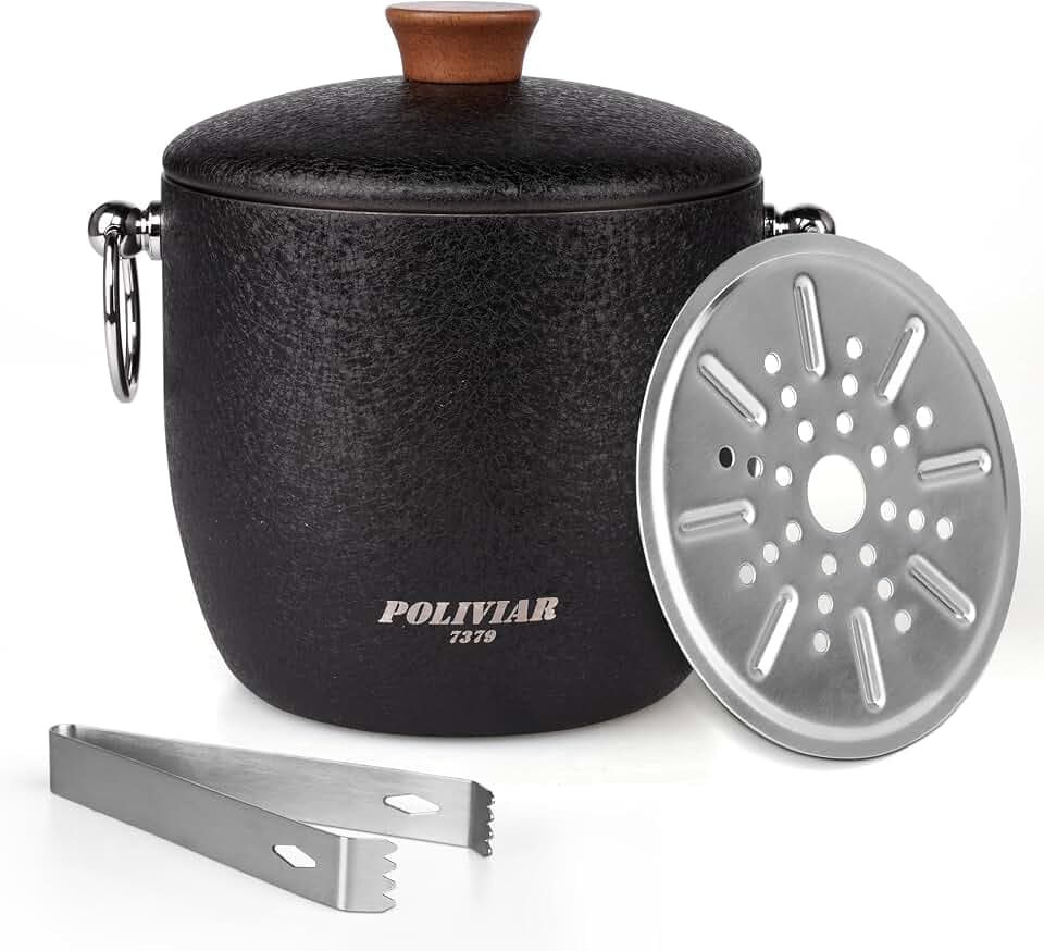 Poliviar Edelstahl Eiswürfelbehälter mit Deckel u. Zange, schwarz