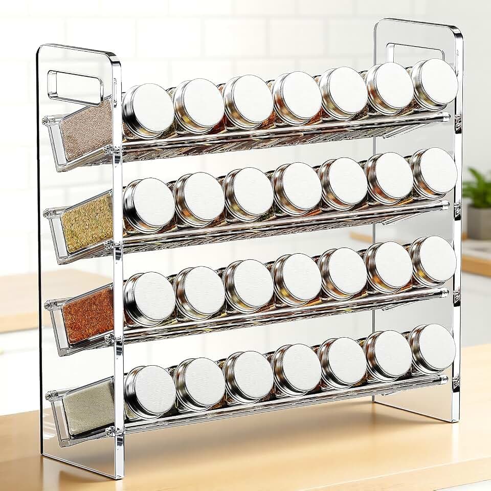 Nieifi Acrylic Spice Rack 4-Tier Transparent Countertop Organizer No Jars