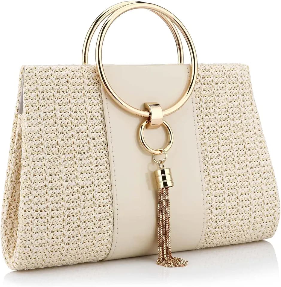 YYW Summer Beach Straw Evening Bag,Straw Clutch Purse Straw Handbag Shoulder Bag Top-handle Bag