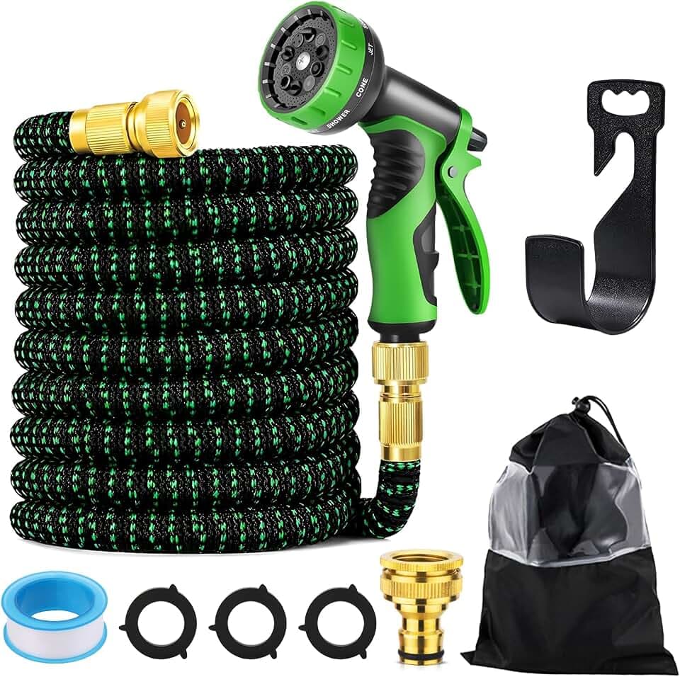 Flexibler Gartenschlauch 15M, 3-lagiger Latex-Dehnschlauch mit Brause