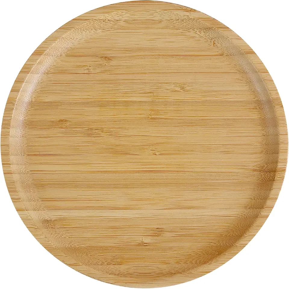Pandoo Wiederverwendbare Bambusteller | 100% Bambus | Runde Holzteller, Bamboo Plates, Bambus Deko, Speiseteller, Geschirrset | Mehrweg Set 4 x 20 cm