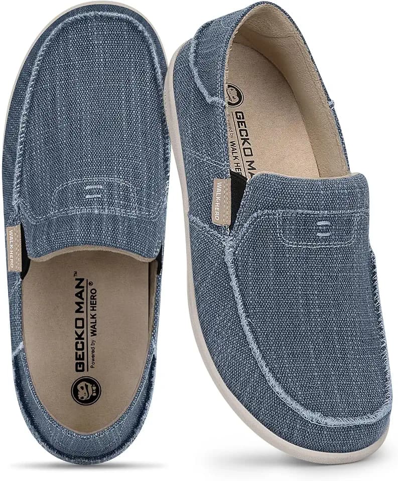 Mens Slip On Shoes, Canvas Mens Loafers with Arch Support & Soft Lining