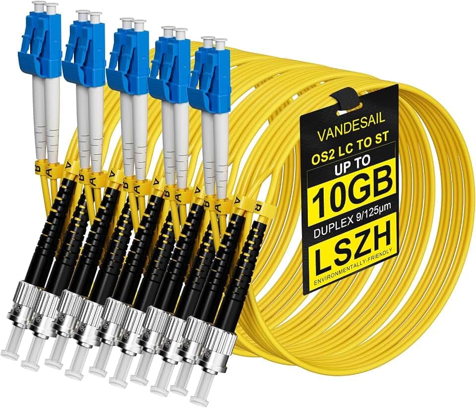 5 Pack LC to ST Singlemode Fiber Patch Cable OS2, 1M