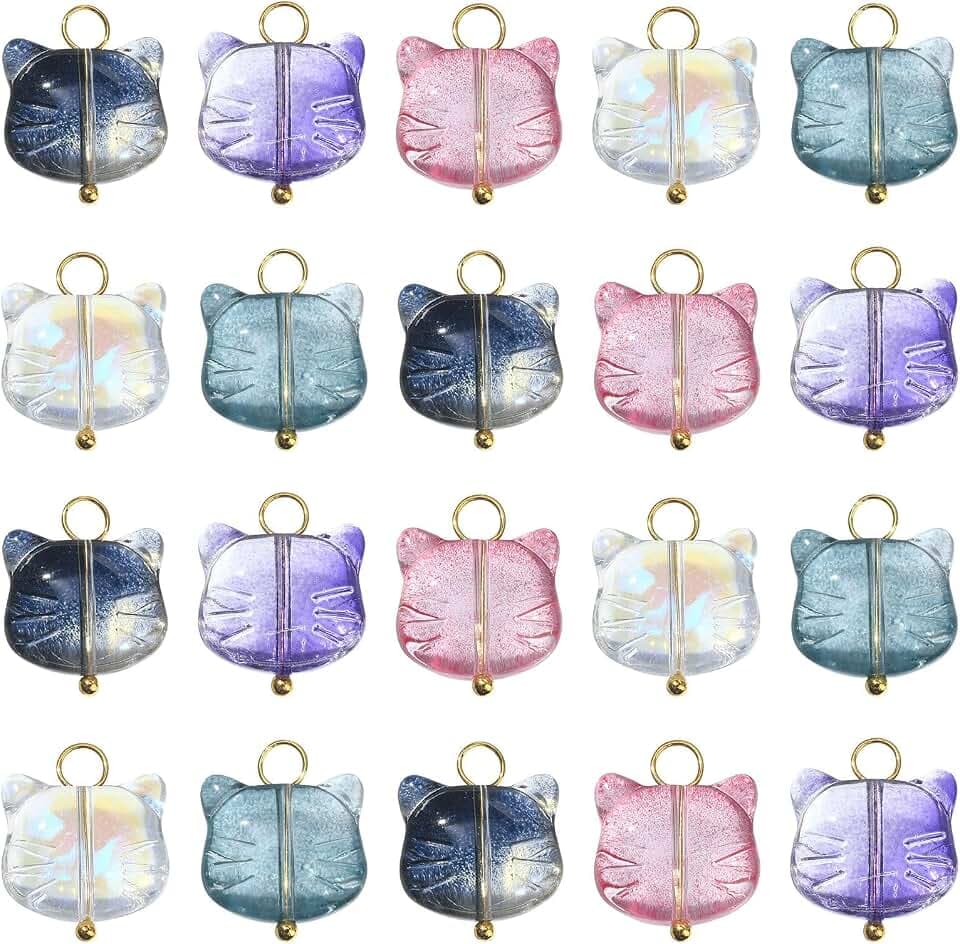 100 Stück Glas-Katzenkopf-Charms, niedliches Haustier, Kätzchen, Katzen-Charms für DIY-Schmuck, Ohrringe, Armband, Halskette, Basteln