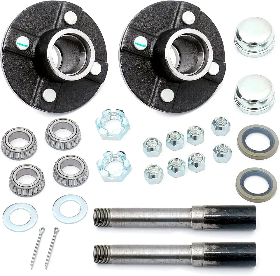 FKG Trailer Hub Spindle Kit 4 Bolt on 4 Inch Circle Fit for 2,000 lb. axles with 1" Straight Spindle, Set of 2