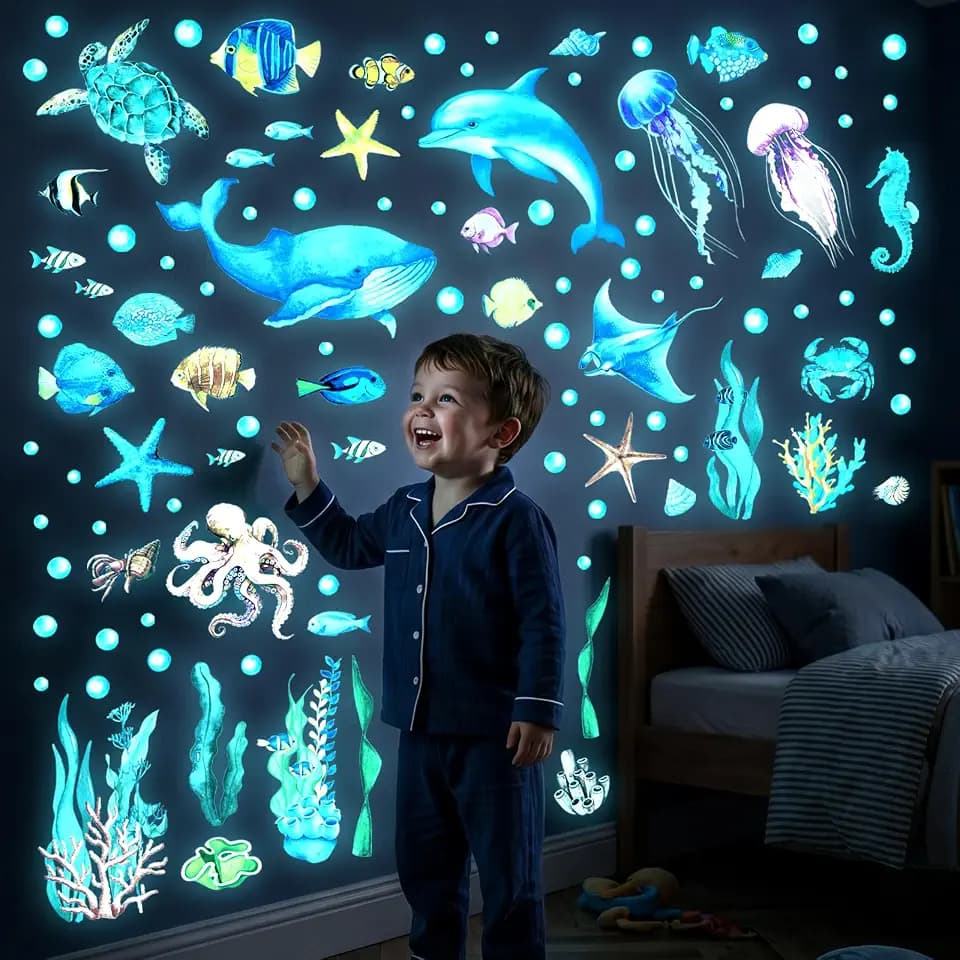 DECOWALL Glow in the Dark Ocean Animals Wall Stickers & Decals (GDS4-8097)