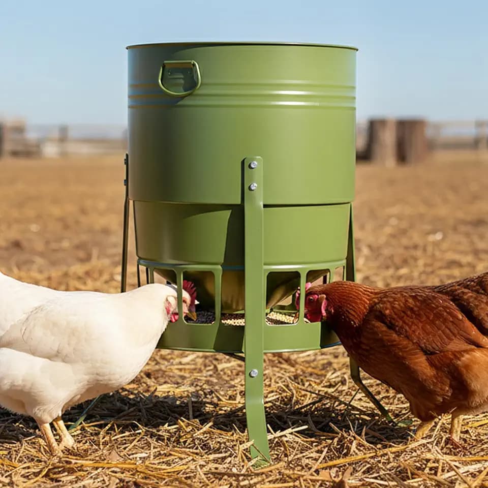 KOL Metal Chicken Feeder 50lbs Capacity with 16 Feeding Ports