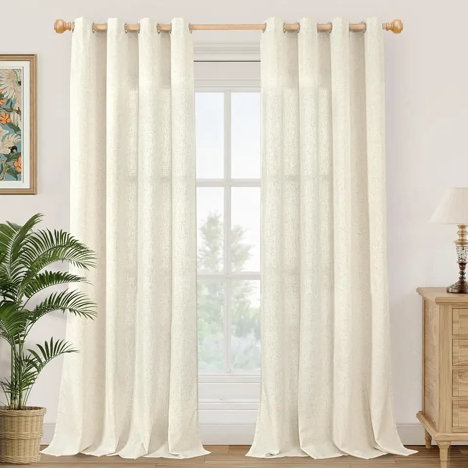 YoungsTex Beige Linen Curtains 84 Inches Long 2 Panels for Living Room, Light Filtering Semi Sheer Drapes with Grommet No See Through Privacy Window Treatments for Bedroom, 52 X 84 Inch