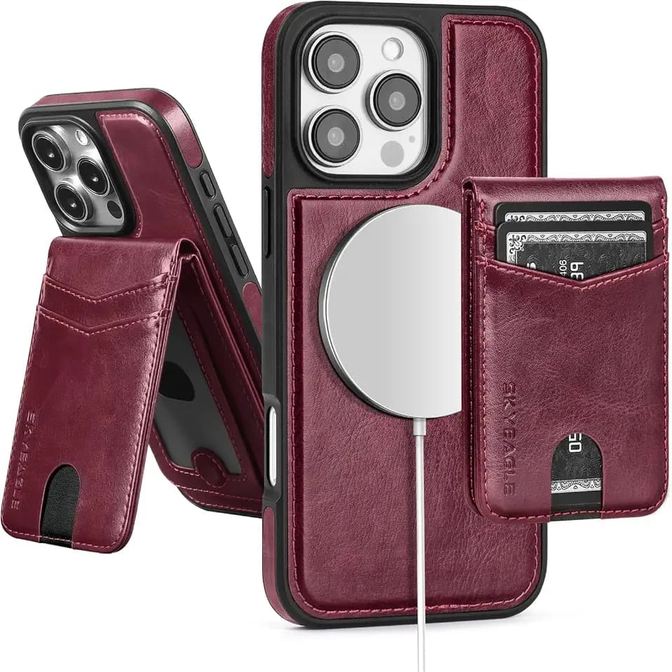 SkyEagle for iPhone 16 Pro Wallet Case with Card Holder,Wine Red