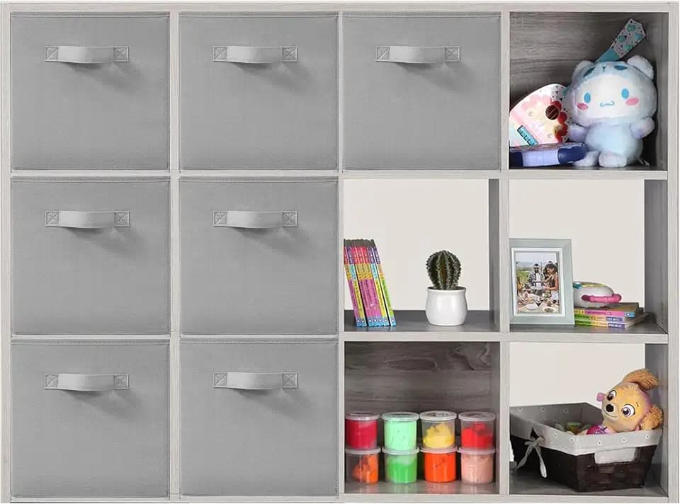 11x11 Inch Storage Bins Cubes, Fabric Foldable Storage Box, Collapsible Closet Organizer for Clothes, Blankets, Office, Bedroom, Living Room, Shelf Cabinet, Bookcase, Gray, 7 Pack