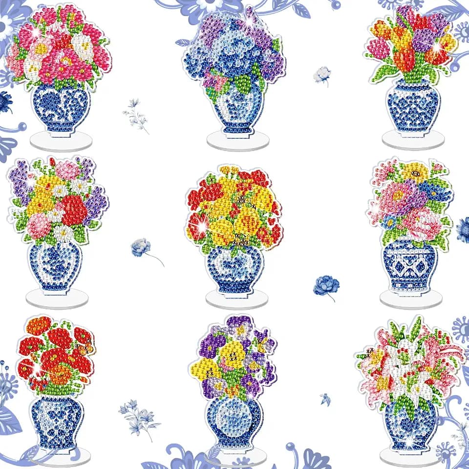 Kosiz 9 Pcs Christmas Chinoiserie Flower Diamond Painting Tabletop Decor