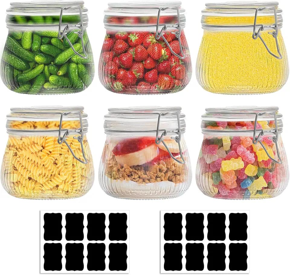 6 Teiliges Set EinmachgläSer Mit BüGelverschluss, 500ml DrahtbüGelgläSer, VorratsgläSer Mit Deckel Luftdicht Geeignet Als Einmach, Fermentierglas, Zur Aufbewahrung, Zum BefüLlen