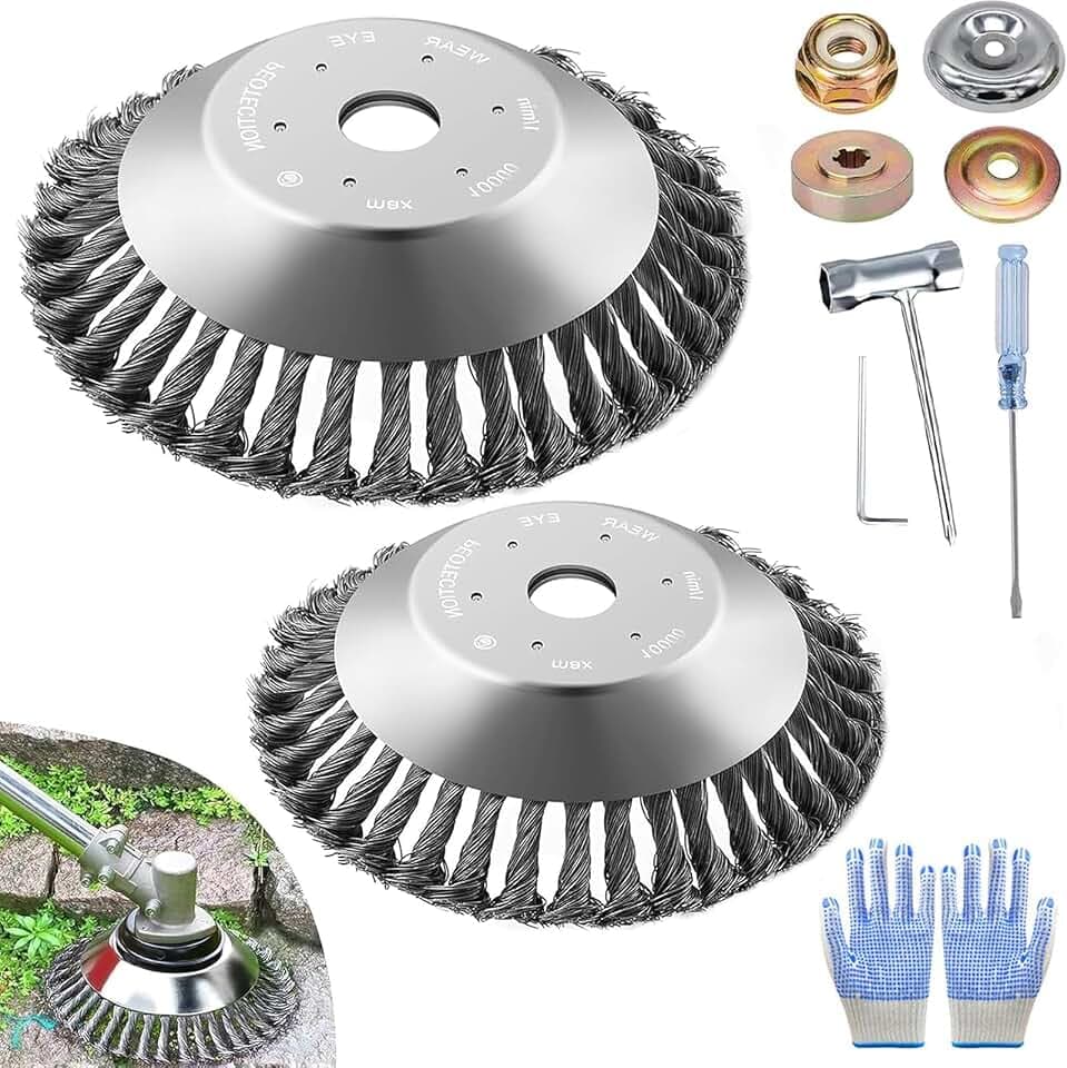 2Pcs Unkrautbürste für Freischneider,6 Zoll+8 Zoll 25,4 mm Unkrautbuerste,Drahtbürste Für Freischneider Unkrautbürste,Unkrautbürst Für Motorsense,Wildkrautbürste für Motorsense