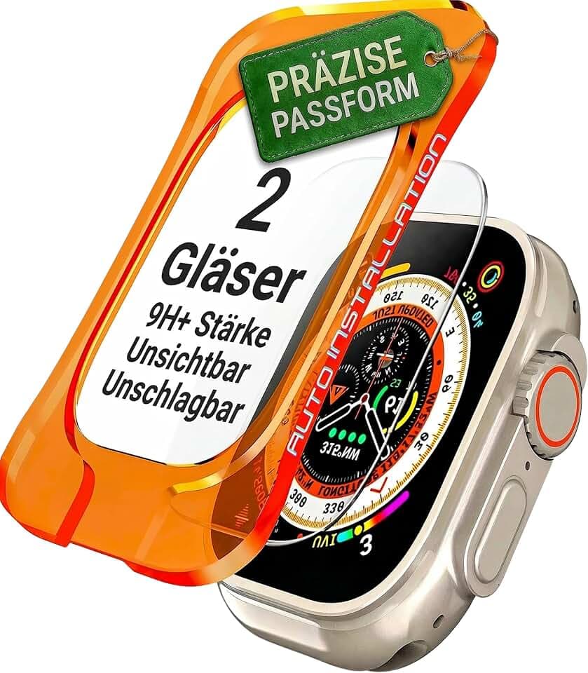 DE Schutzglas für Apple Watch Ultra 4/3/2/1 (49mm) aus Panzerglas, 2er Pack