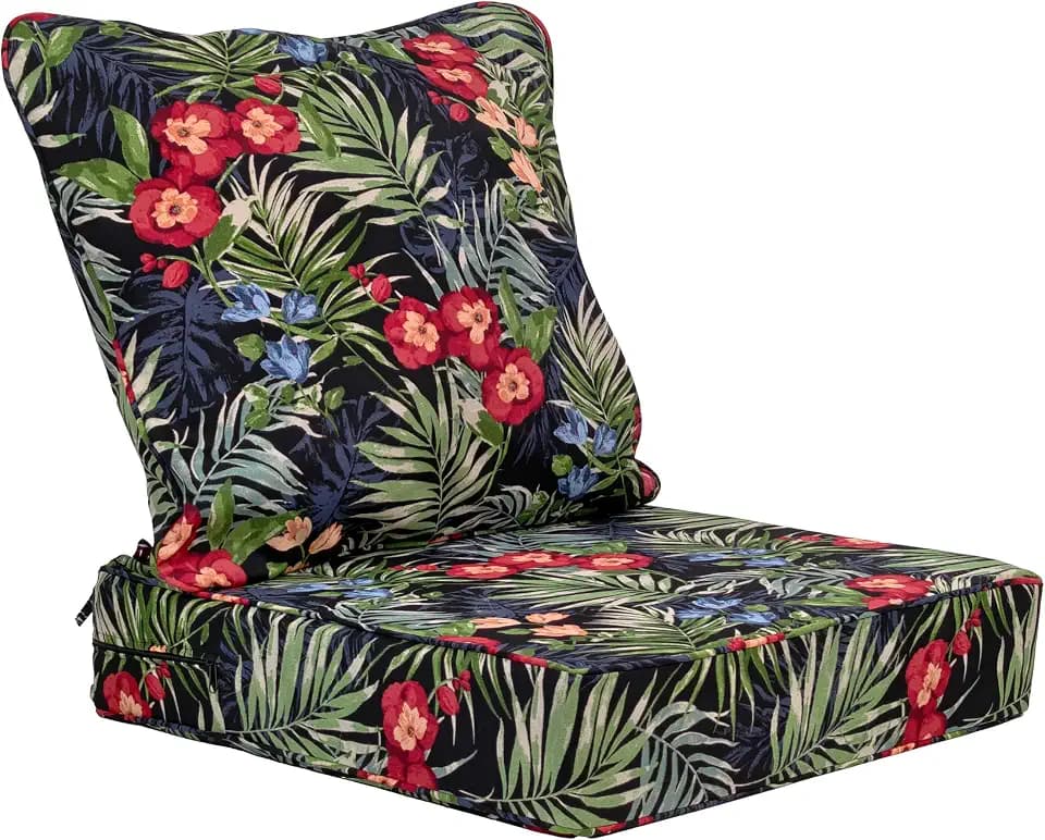 24x24 Deep Seat Cushions,Waterproof,Black Tropical Palm Print