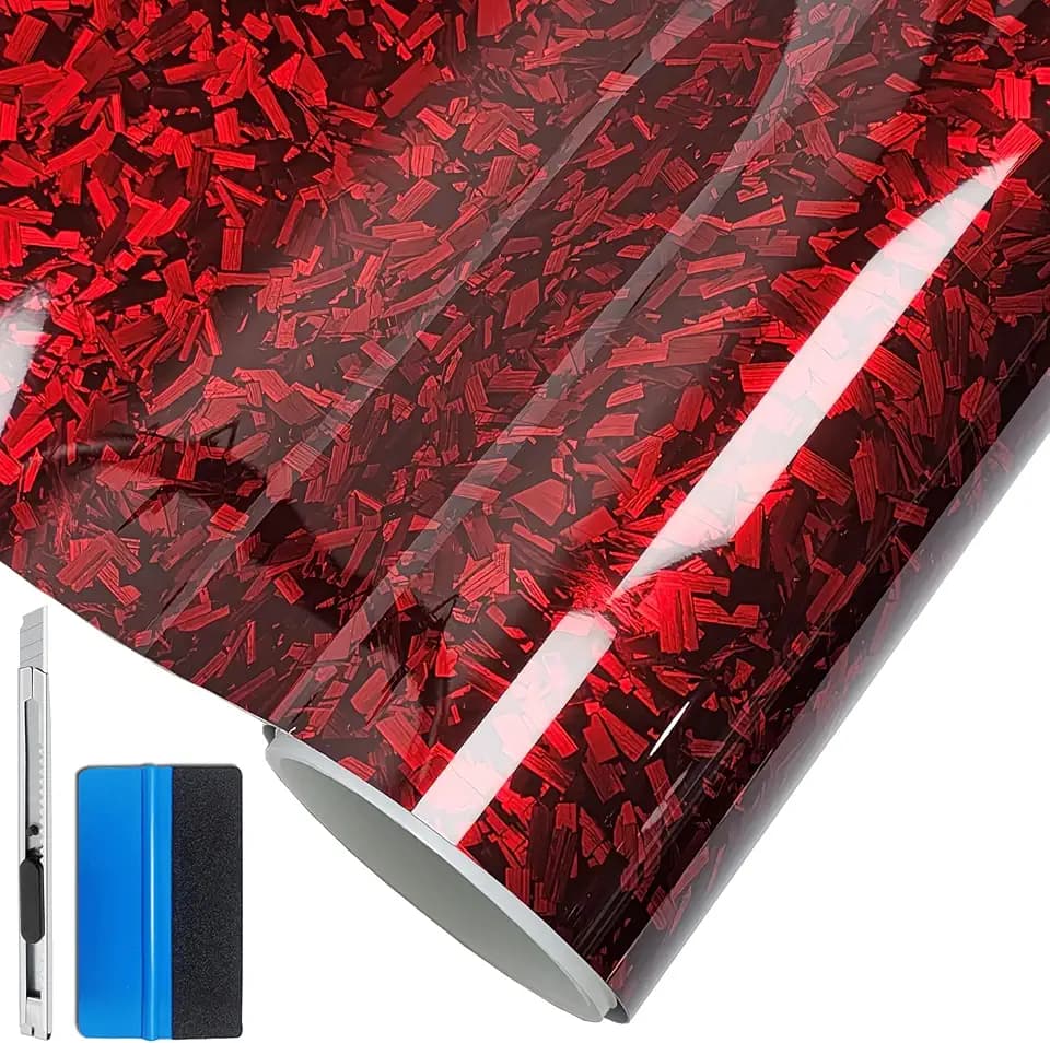 LZLRUN Gloss Red Forged Carbon Fiber Car Vinyl Wrap Film 4" x 30ft