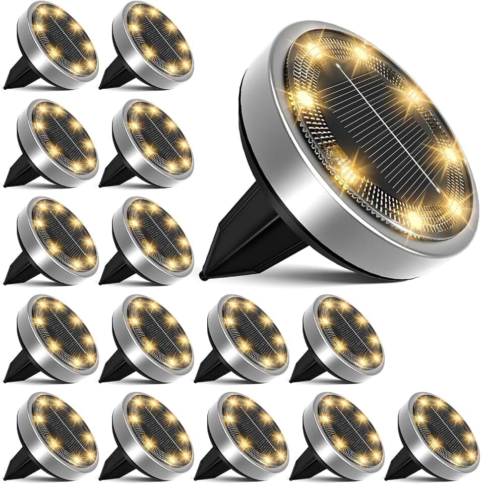nipify 16 Stück Solar Bodenleuchten Aussen, Solarleuchten Außenleuchte mit 8 LEDs, Warmweiß Led bodenleuchte außen solar Wasserdicht Solarlampen für Garten Rasen Gehweg Patio Auffahr
