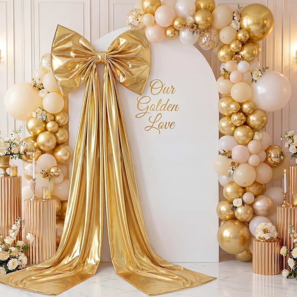 Giant Satin Bow 82 Inches, Backdrop Wedding Decor, Gold
